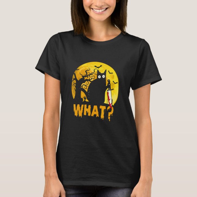 Camiseta Gato qué con el gato de la luna Knife Halloween (Anverso)