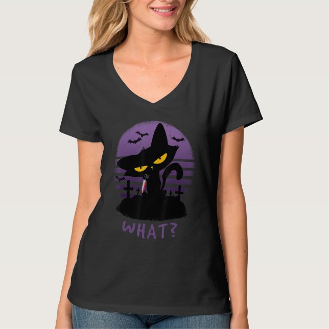 Camiseta Gato Qué Gato Asesino Con Cuchillo (Anverso)