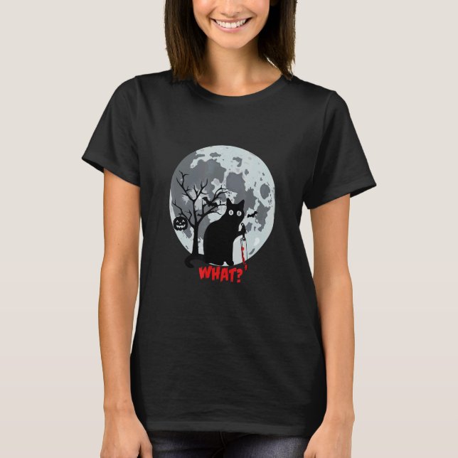 Camiseta Gato Qué Gato De Halloween Gato Asesino Con Cuchil (Anverso)