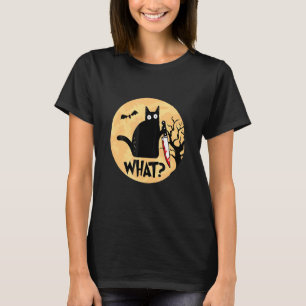 Camiseta Gato Qué Gato Negro Asesino Con Cuchillo Halloween