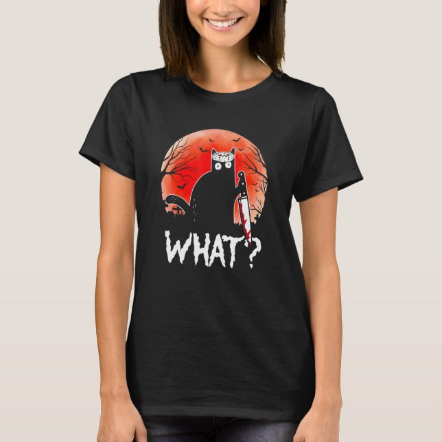 Camiseta Gato Qué Gato Negro Asesino Con Halloween Knife (Anverso)