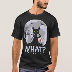 Camiseta Gato Qué Gato Negro Asesino Con Halloween Knife