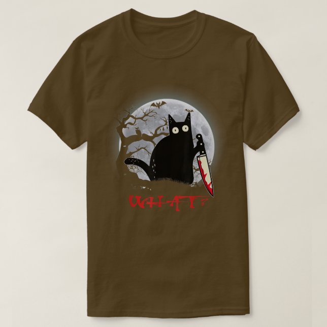 Camiseta Gato Qué Gato Negro Asesino Con Halloween Knife  (Diseño del anverso)
