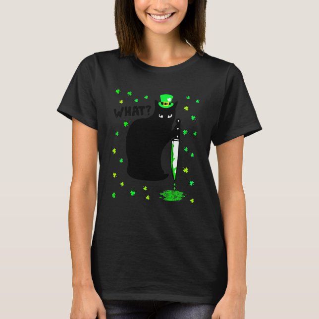 Camiseta Gato Qué Gato Negro Asesino Con Knife St Patrick (Anverso)
