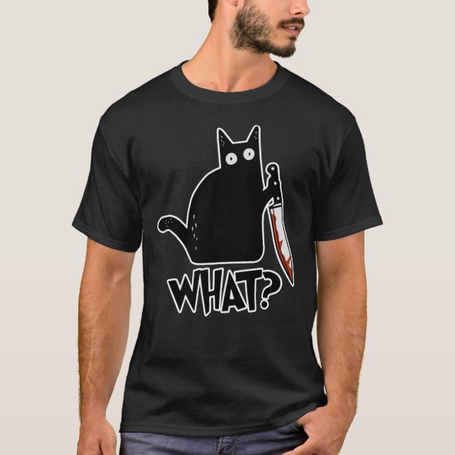Camiseta Gato Qué Gato Negro Asesino Con Regalo De Cuchillo (Anverso)
