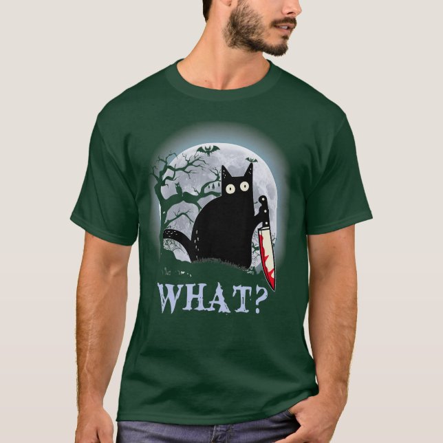 Camiseta Gato Qué Gato Negro Asesino Con Ropa De Cuchillo (Anverso)