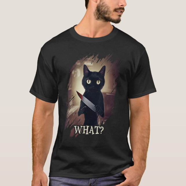 Camiseta Gato Qué Gato Negro Gato Asesino Con Knife AI Ar (Anverso)