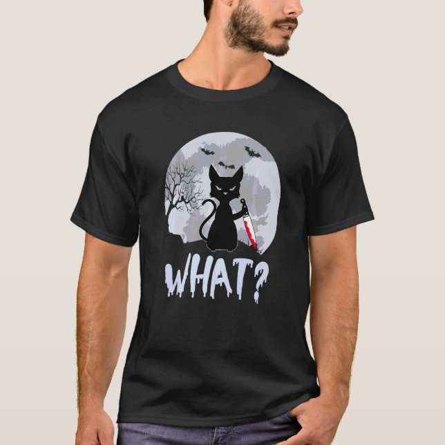 Camiseta Gato Qué Gato Negro Gato Asesino Con Knife Hallo (Anverso)