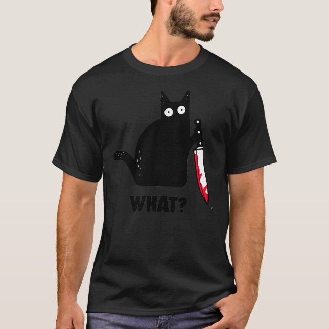 Camiseta Gato Qué Gracioso Gato Negro, Gato Asesino Con Kni (Anverso)