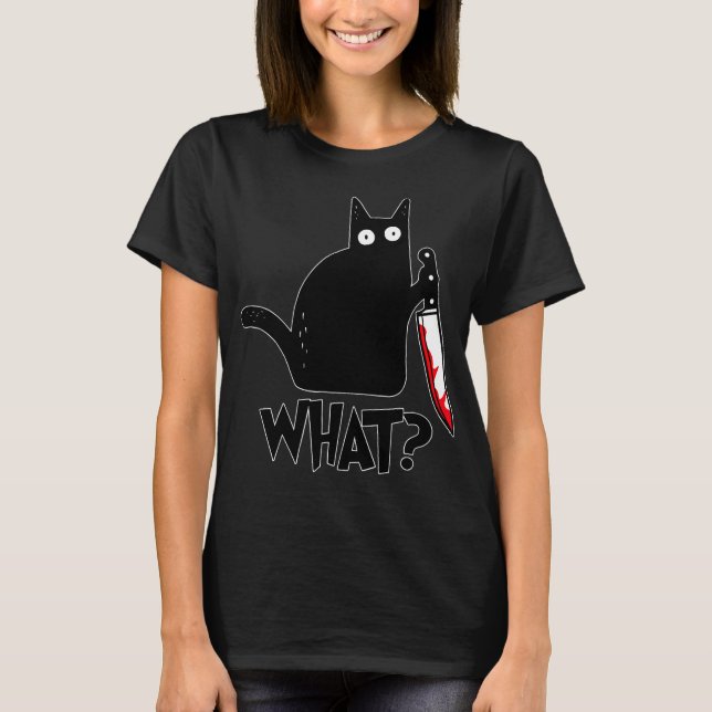 Camiseta Gato Qué Gracioso Gato Negro, Gato Asesino Con Kni (Anverso)