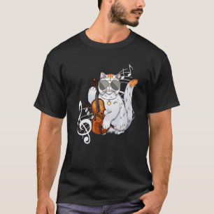 Camiseta Gato que Lleva Gafas de Sol Tocando Violín Viola M