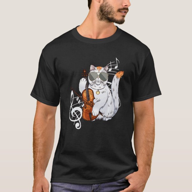 Camiseta Gato que Lleva Gafas de Sol Tocando Violín Viola M (Anverso)