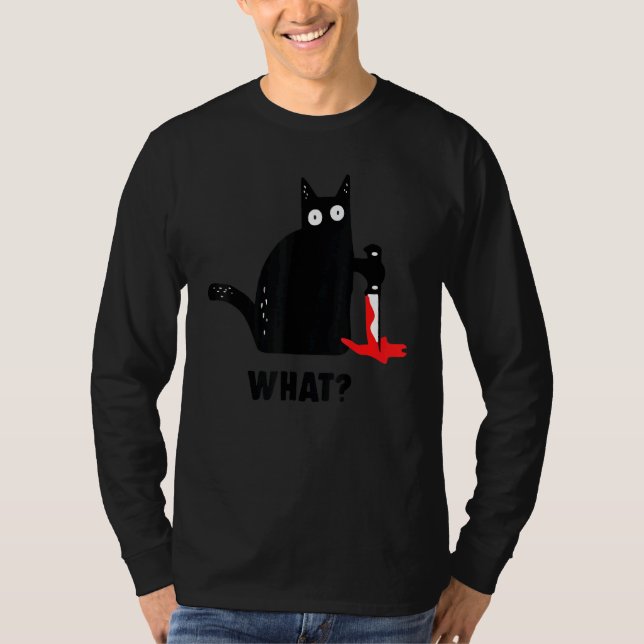 Camiseta Gato Qué Negro Ca, Gato Asesino Con Cuchillo (Anverso)