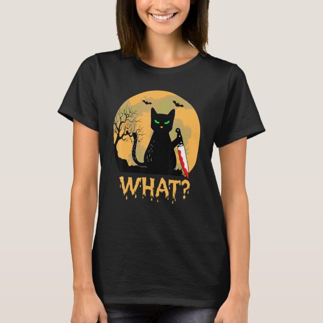 Camiseta Gato Qué Negro Ca Gato Asesino Con Cuchillo 3 (Anverso)