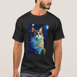 Camiseta Gato Ragamuffin Pintura Noche Estrellada Hombres M