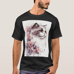 Camiseta Gato Ragdoll Acuarela Flor de Cerezo Japonesa Sak