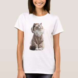 Camiseta Gato Ragdoll Adorable con Ropa Beige Acogedora