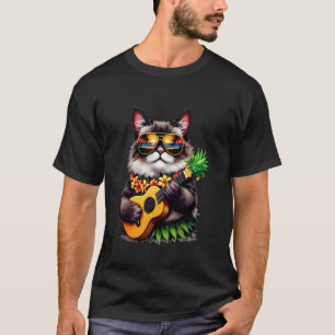 Camiseta Gato Ragdoll Hawaiano & Ukulele de Piña Verano Va