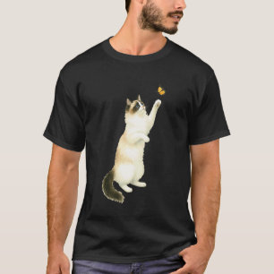 Camiseta Gato Ragdoll Lindo Jugando Con Mariposa Monarca Ca