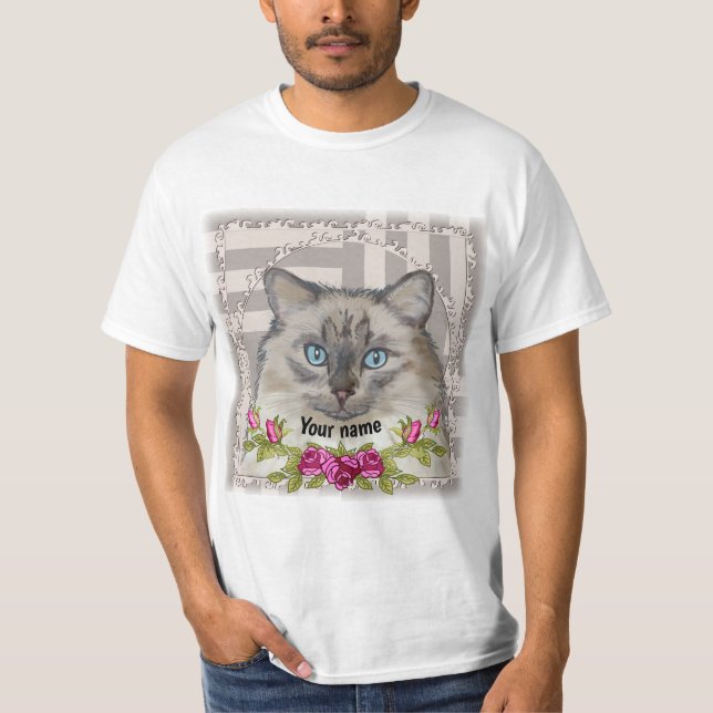 Camiseta Gato Ragdoll Rosas  (Anverso)