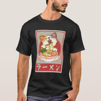 Camiseta Gato Ramen Bowl Anime Noodles japoneses Kawaii Nek