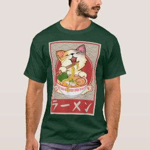 Camiseta Gato Ramen Bowl Anime Noodles japoneses Kawaii Nek