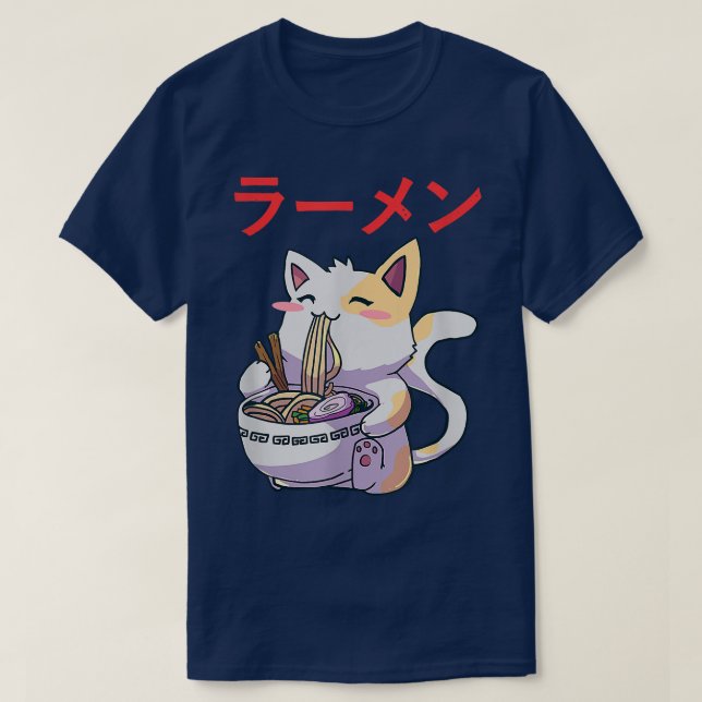 Camiseta Gato Ramen Bowl Anime Noodles japoneses Kawaii Nek (Diseño del anverso)