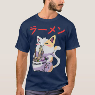 Camiseta Gato Ramen Bowl Anime Noodles japoneses Kawaii Nek