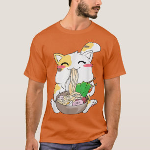 Camiseta Gato Ramen Bowl Anime Noodles japoneses Kawaii Nek