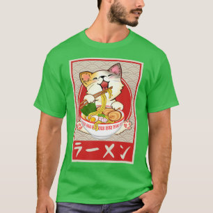 Camiseta Gato Ramen Bowl Anime Noodles japoneses Kawaii Nek