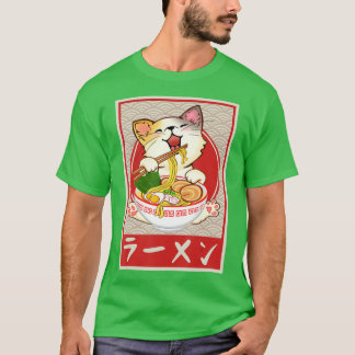 Camiseta Gato Ramen Bowl Anime Noodles japoneses Kawaii Nek