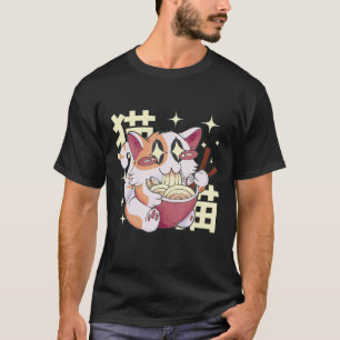 Camiseta Gato Ramen Bowl Anime Noodles japoneses Kawaii Nek