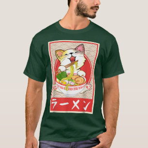 Camiseta Gato Ramen Bowl Anime Noodles japoneses Kawaii Nek