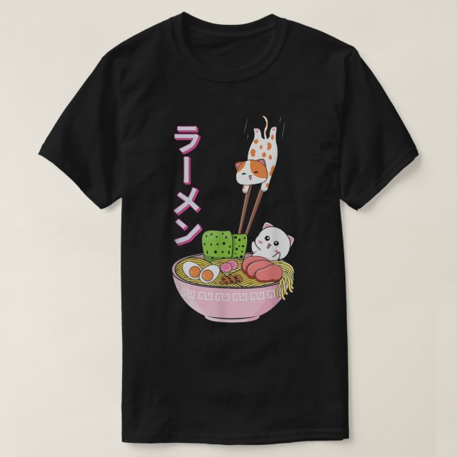 Camiseta Gato Ramen Chicas Camisas Mujeres Hombres Japonés  (Diseño del anverso)