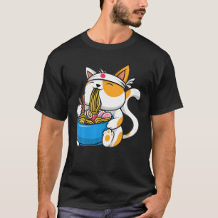 Camiseta Gato Ramen Comiendo Ramen, Gato Kawaii Ramen.