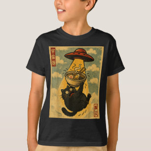 Camiseta Gato Ramen Divertido Anime Japonés Ovni Hombres Mu