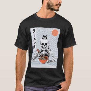 Camiseta Gato Ramen Esqueleto Halloween Fideos Japoneses Di