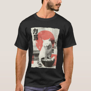 Camiseta Gato Ramen Estética Japonesa Arte Ukiyo-e Anime