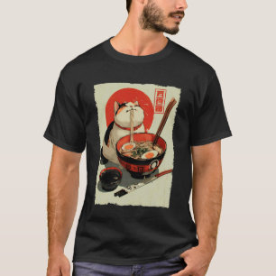 Camiseta Gato Ramen Estética Japonesa Arte Ukiyo-e Anime