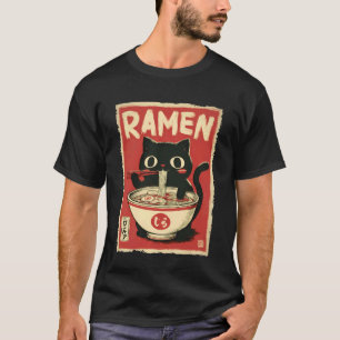 Camiseta Gato Ramen Estética Japonesa Arte Ukiyo-e Anime