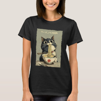 Camiseta Gato Ramen Estética Japonesa Arte Ukiyo-e Anime