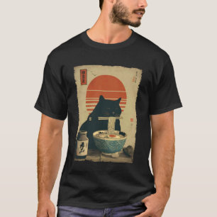 Camiseta Gato Ramen Estética Japonesa Arte Ukiyo-e Anime