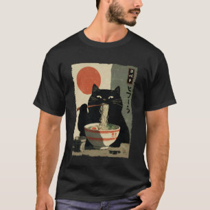 Camiseta Gato Ramen Estética Japonesa Arte Ukiyo-e Anime