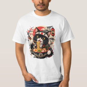 Camiseta Gato Ramen estilo japonés – Gato negro lindo y fid