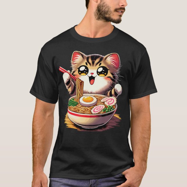 Camiseta Gato Ramen fideos Anime Kawaii Gato japonés (Anverso)