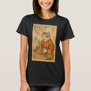 Camiseta Gato Ramen – Gato al Estilo Japonés Disfrutando de