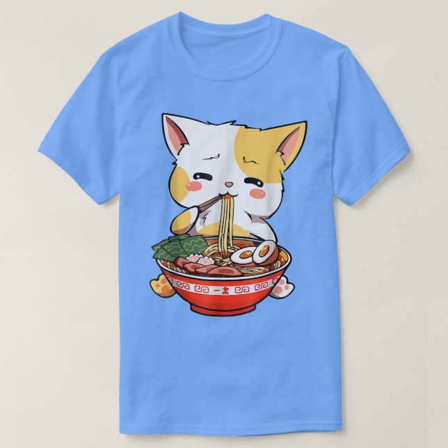 Camiseta Gato Ramen Kawaii Anime Comida Japonesa Fideos  (Diseño del anverso)