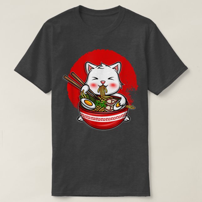 Camiseta Gato Ramen Kawaii Noodles Anime Neko regalo japoné (Diseño del anverso)