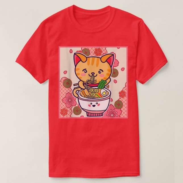 Camiseta Gato Ramen Neko Japonés Kawaii Anime Gato Fideos R (Diseño del anverso)