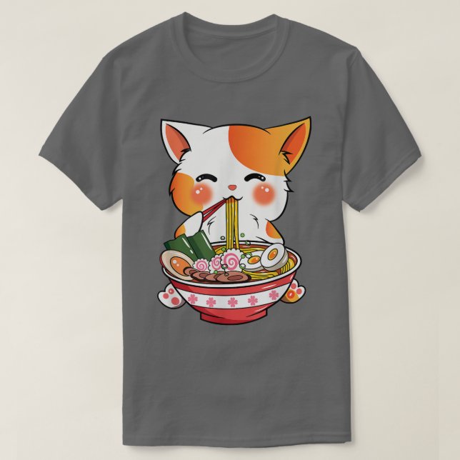 Camiseta Gato Ramen Niños Chicas Jóvenes Japoneses Kawaii A (Diseño del anverso)